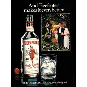 1984 Beefeater Gin Vintage Print Ad Crown Jewel Black Tie Tuxedo Gown Wall Art